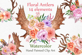 14 Floral Hand Painted Antlers Illustrations