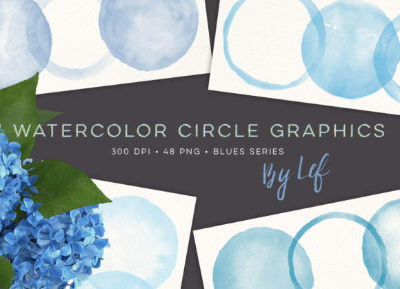 Blue Clipart Watercolor Circles and Decorative Elements