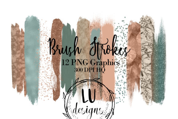 Copper and Green Glitter Watercolor Brush Strokes