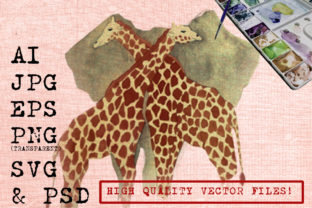 Elephants Between Cople Giraffes Watercolors Illustrations