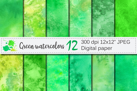 Green Watercolor Digital Papers Textures