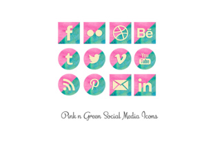 Pink and Green Watercolor Social Media Icons