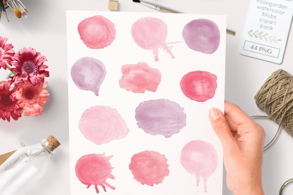 Pink Watercolour Round Blobs with Splatter
