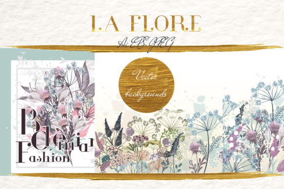 Vector Floral Backgrounds Set in Rustic Watercolor Style