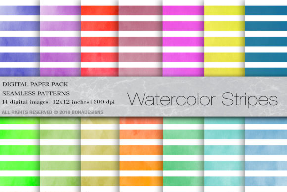 Watercolor Digital Paper Stripes and Patterns