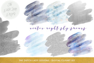 Watercolor Glitter Smear Clipart Set - Winter Night Sky and Silver Color Tones