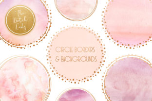 Watercolor Logo Circle Border Clipart Set in Pink Crafts