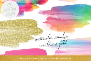 Watercolor Paint Smudge Clipart Set - in Rainbow, Gold and Glitter