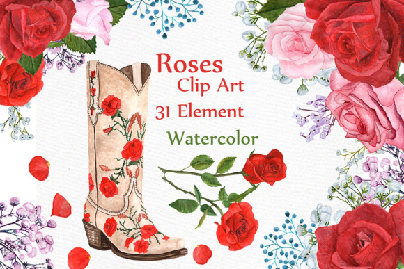 Watercolor Roses Clipart for Crafts Projects