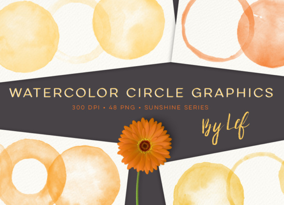 Watercolor Round Graphics. Orange and Sunny Colors