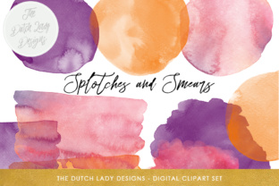 Watercolor Splotches Smear Clipart in Pink, Purple and Orange - Crafts